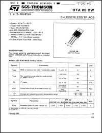 BTA08-400BW datasheet: Snubberless triac, 8A, 400V BTA08-400BW