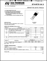 BTB08-200S datasheet: Sensitive gate triac, 8A, 200V BTB08-200S