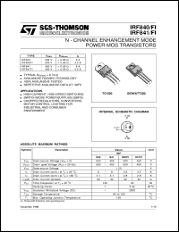 IRF841F1 datasheet: N-channel HEXFET, 450V, 4.5A IRF841F1