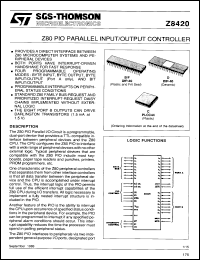 Z8420B1 datasheet: Z80 PIO parallel input/output controller, 2.5MHz Z8420B1