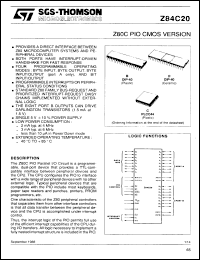 Z84C20BC6 datasheet: Z80 PIO parallel input/output controller, 6MHz Z84C20BC6