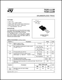 T830-600W datasheet: Snubberless triac, 600V T830-600W