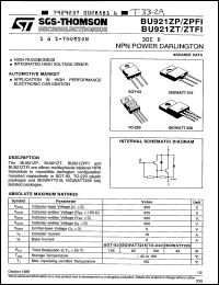 BU921ZTFI datasheet: NPN power transistor for automotive ignition applications, 350V, 16A BU921ZTFI