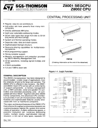 Z8001AB1V datasheet: General processing unit, Z-BUS compatible, 6MHz Z8001AB1V