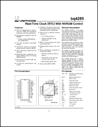 BQ4285Q datasheet: Real-time clock (RTC) with NVRAM control BQ4285Q