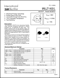 IRLZ14S datasheet: Power MOSFET for fast switching applications, 60V, 10A IRLZ14S