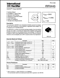 IRF644S datasheet: N-channel power MOSFET, 250V, 14A IRF644S