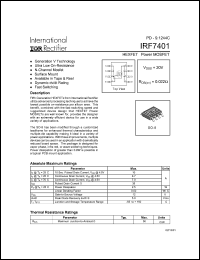 IRF7401 datasheet: N-channel power MOSFET, 20V, 10A IRF7401