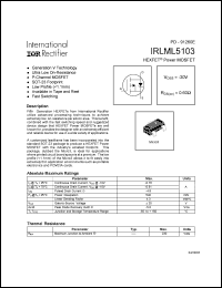 IRLML5103 datasheet: P-channel power MOSFET, 30V, 0.76A IRLML5103