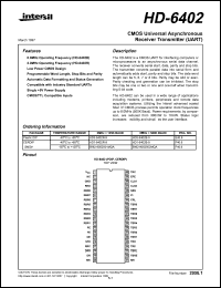 HD3-6402R-9 datasheet: CMOS universal asynchronous receiver transmitter (UART), 2MHz = 125K BAUD HD3-6402R-9