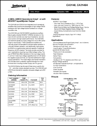 CA3140AE datasheet: 4.5MHz, BiMOS operational amplifier with MOSFET input/bipolar output CA3140AE