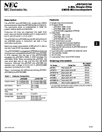 uPD7507CU datasheet: 4-bit, single-chip CMOS microcomputer, 2048 x 8 bir ROM, 128 x 4 bit RAM, 410KHz uPD7507CU