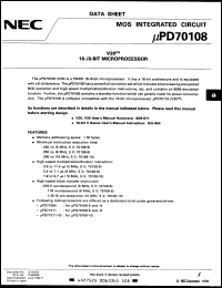 uPD70108C-10 datasheet: 16-bit MOS microprocessor, 10MHz uPD70108C-10