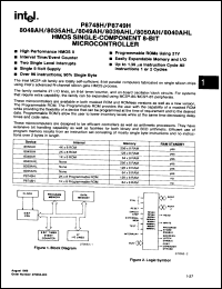 8040AHL datasheet: HMOS single-component 8-bit microcontroller, internal ROM = none, 256 x 8 data memory 8040AHL