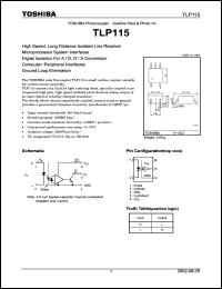 TLP115 datasheet: Photocoupler Ired & photo−IC for microprocessor system interfaces, computer−peripheral interfaces, ground loop elimination etc TLP115
