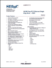 LAN91C111-NC datasheet: 10/100 non-PCI ethernet single chip MAC + PHY LAN91C111-NC