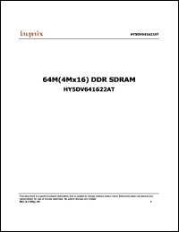 HY5DV641622AT-5 datasheet: 64M(4Mx16) DDR SDRAM, VDD=3.3V, 200MHz HY5DV641622AT-5