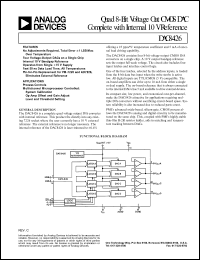 DAC8426ER datasheet: 0.3-17.0V; quad 8-bit voltage out CMOS DAC complete with internal 10V reference. For process controls, multichannel microprocessor controlled: system calibration, Op Amp offset and gain adjust, level and thershold setting DAC8426ER