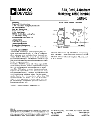 DAC8840GBS datasheet: 0.3-7.0V; octal 8-bit, 4-quadrant multiplying, CMOS trimDAC. For automatic adjustment, trimmer replacement DAC8840GBS