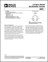 MAT02FH datasheet: 40V; 500mW; low noise, matched monolithic dual transistor MAT02FH