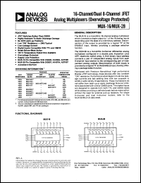 MUX16AT datasheet: 36V; 25mA; 16-channel/dual 8-chan JFET analog multiplexer. For geometry correction in high-resolution CRT displays MUX16AT