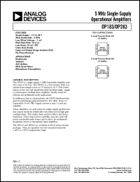 OP183GS datasheet: 18V; 5MHz single-supply operational amplifier. For multimedia, telecom, ADC buffers, wide band filters, microphone preamplifiers OP183GS