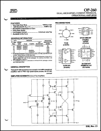 OP260EZ datasheet: 18V; 7mA; dual, high-speed, current feedback operational amplifier OP260EZ