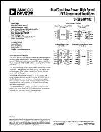 OP482GP datasheet: 18V; dual/quad low power, high speed JFET operational amplifier. For supply current monitoring, active filters, fast amplifiers, integrators OP482GP