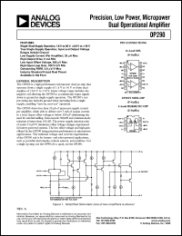 OP290AZ datasheet: 18V; precision, low power, micropower dual operational amplifier OP290AZ
