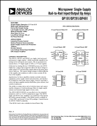 OP291GS datasheet: 16V; micropower single-supply rail-to-rail input/output Op amplifier. For industrial process control, battery-powered instrumentation, power supply control and protection, telecom OP291GS