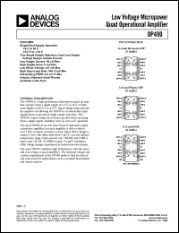 OP490EY datasheet: 18V; 25mW; low voltge micropower quad operational amplifier OP490EY