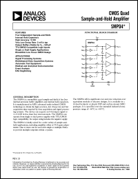 SMP04EQ datasheet: 0.3-17V; 20mA; CMOS quad sample-and-hold amplifier. For signal processing systems, multichannel data acquisition systems, automatic test equipment SMP04EQ