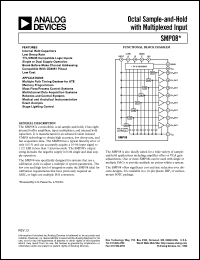 SMP08FP datasheet: 0.3-17V; 20mA; octal sample-and-hold with miltiplexed input. For multiple path timing deskew foe ATE, memory programmers, mass flow/process control systems SMP08FP