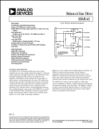 SSM2142S datasheet: 18V; balanced line driver. For audio mix consoles, distribution amplifiers SSM2142S