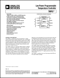 TMP01FJ datasheet: 0.3-15V; 2-50mA; low power programmable temperature controller. For over/under temperature sensor and alarm, board level temperature sensing TMP01FJ