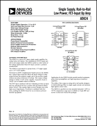 AD824AR-3V datasheet: 18V; 50mA; single supply, rail-to-rail low power, FET-input Op Amp. For photo diode preamplifier, battery powered instrumentation, power supply control and protection AD824AR-3V