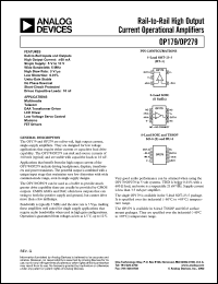 OP179GS datasheet: 16V; 50mA; rail-to-rail high output current operational amplifier. For multimedia, telecom, DAA transformer driver, LCD driver, low voltage servo control, modems, FET drivers OP179GS