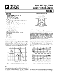 AD8004AR-14-REEL7 datasheet: 12.6V; quad 3000V/uS, 35mW current feedback amplifier. For image scanners, active filters, video switches, special effects AD8004AR-14-REEL7