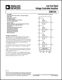 SSM2164P datasheet: 18V; low cost quad voltage controlled amplifier. For remote, automatic or computer volume controls, automotive volume/balance/faders and audio mixers SSM2164P