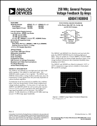 AD8048AN datasheet: 12.6V; 0.9-1.3W; 250MHz, general purpose voltage feedback Op Amp. For low power ADC input driver, differential amplifiers, IF/RF and pulse amplifiers AD8048AN