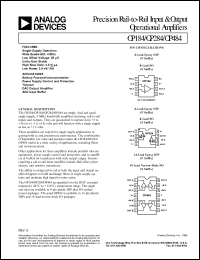 OP184ES datasheet: 18V; 33MHz; precision rail-to-rail input & output operational amplifier. For battery-powered instrumnetation, power supply control and protection OP184ES