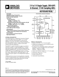 AD7859AS datasheet: 0.3-7V; 450-500mW; single supply, 200kSPS 8-channel, 12-bit sampling ADC. For battery-powered systems AD7859AS
