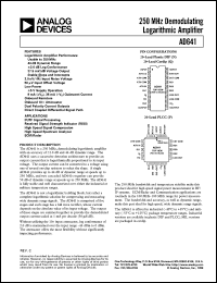 AD641AP datasheet: 7.5V; 0.9-1.3mW; 250MHz demodulating logarithmic amplifier. For IF/RF signal processing, received signal strength indicator (RSSI), high speed signal compression AD641AP