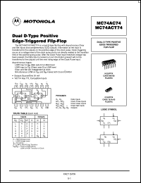 MC74AC74MR1 datasheet: Dual D Type Positive Edge Triggered Flip Flop MC74AC74MR1