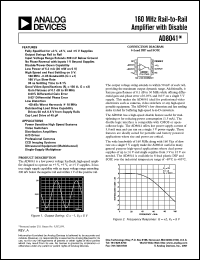 AD8041AR datasheet: 12.6V; 160MHz rail-to-rail amplifier with disable. For power sensitive high speed systems, video switches, distribution amplifiers, A/D driver AD8041AR