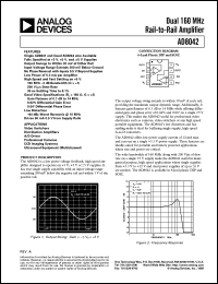 AD8042AR-REEL datasheet: 12.6V; 0.9-1.3W; dual 160MHz rail-to-rail amplifier. For video switchers, distribution amplifiers, A/D driver AD8042AR-REEL