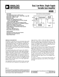 AD605AN datasheet: 6.5V; 1.2-1.4W; dual, low-noise, single-supply variable gain amplifier. For ultrasound and sonar time-gain control, high performance AGC systems AD605AN