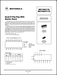 MC74ACT175DR2 datasheet: Quad D Flip-Flop With Master Reset MC74ACT175DR2