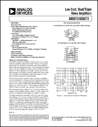 AD8072ARM-REEL datasheet: 13.2V; low cost, dual/triple video amplifier. For video line driver and computer video plug-in boards AD8072ARM-REEL