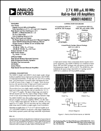 AD8031ART-REEL datasheet: 2.7V; 80MHz rail-to-rail I/O amplifier. For high speed battery-operated systems, high component density systems AD8031ART-REEL